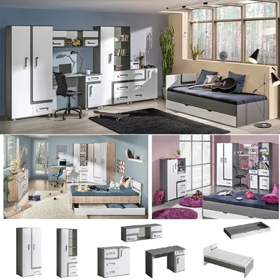 Jugendzimmer Kinderzimmer komplett ALEX Set E 8-teilig weiss Eiche Anthrazit NEU - Bild 1 von 4