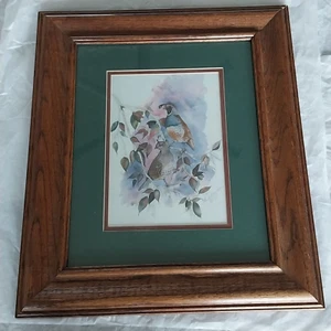 Marilyn Zanzara-Dixon Birds Quails Signed Watercolor Print Wood Frame 15.5x18.5" - Picture 1 of 9
