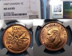 1947 POINTED 7 CANADA CENT NGC MS 64 RD TOIGH IN RED #425-46