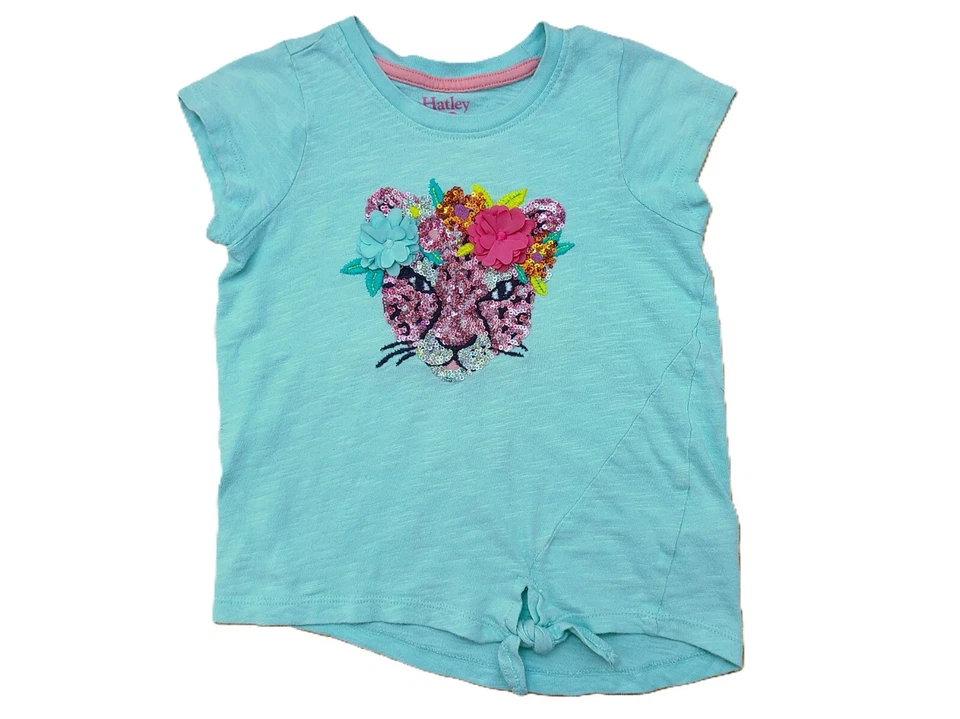 Hatley Fierce Jungle Cat галстук спереди футболка синяя аппликация блестки для девочек размер 6 лет - Изображение 1 из 4