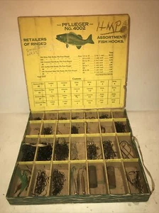 pflueger ringed fish hook display 1950s box vintage fishing 4002 - Picture 1 of 13