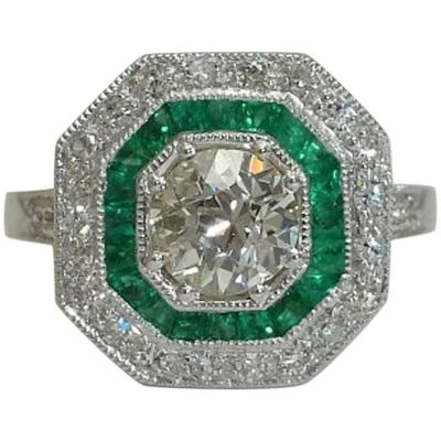 Anello di fidanzamento Art Deco 7 mm bianco tondo moissanite argento sterling... - Immagine 1 di 4