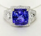 Genuine Cushion Shape Blue Lab Created Sapphire Women's Engagement Silver Ring