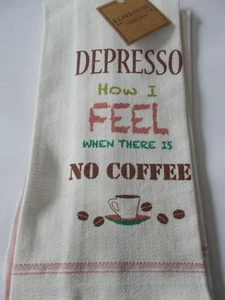 2 FULL UNCUT STRIPES-DEPRESSO NO COFFEE Print Cotton Kitchen Towel 16 X 28 - Picture 1 of 3