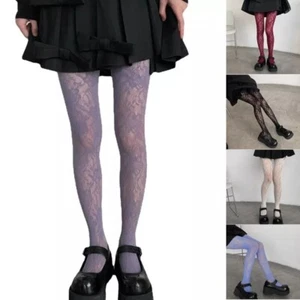 WOMEN'S GOTHIC FLORAL FLOWER PATTERN MESH FISHNET PANTYHOSE STOCKINGS TIGHTS - Picture 1 of 23