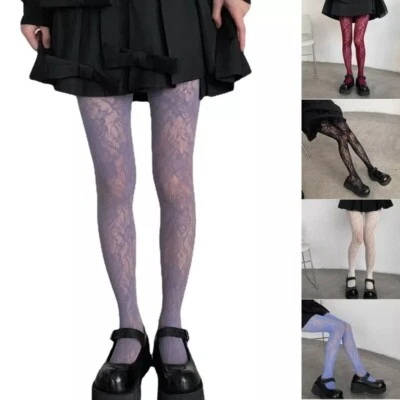 WOMEN'S GOTHIC FLORAL FLOWER PATTERN MESH FISHNET PANTYHOSE STOCKINGS TIGHTS - Image 1 of 3