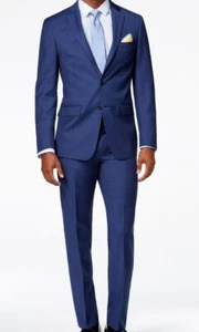 Calvin Klein Men Blue X Slim Fit Wool Stretch 2-Piece Jacket-Pants Suit Size 40S - Picture 1 of 6