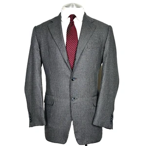 Hickey Freeman Saks Wool & Silk Gray & Navy Basketweave 3 Roll 2 Sport Coat 40 R - Picture 1 of 10