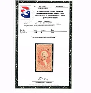 VERY AFFORDABLE GENUINE SCOTT #R81c 1862 RED CONVEYANCE REVENUE PSE CERT - Picture 1 of 3