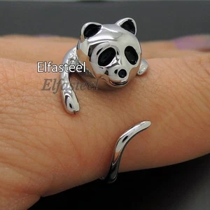 Lindo anillo de acero inoxidable Panda 316L talla única para damas - Imagen 1 de 5