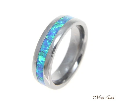 Anillo de boda de tungsteno 6 mm unisex azul con incrustación de ópalo ajuste cómodo talla 5-13 Foto 1 de 3