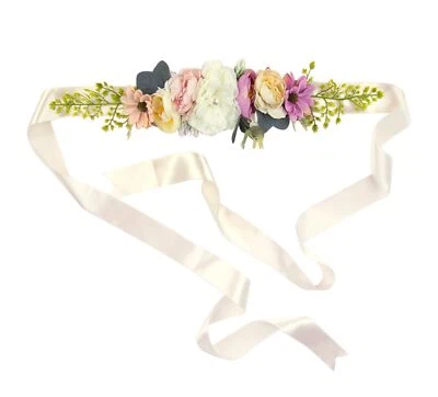 Pink Flowers Maternity Sash Newborn Photo Prop Bridal Rhinestone Belt F23 - Image 1 of 2