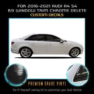 For 2016-2021 Audi A4 S4 Window Trim Chrome Delete Blackout Overlay Gloss Black - Bild 1 von 4