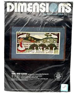 Vintage 80s Dimensions Counted Cross Stitch Kit Girl & Geese NEW 3546 - Picture 1 of 4