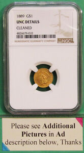 1889, GOLD UNITED STATES TY-3 INDIAN HEAD DOLLAR/$1.00, NGC GRADED UNC/DET.