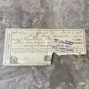 Auxvasse Bank Note Nov 27, 1888 - Picture 1 of 6