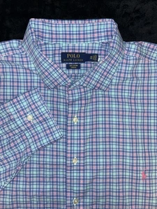 NEW Polo Ralph Lauren Men’s Blue Red White Plaid Button Up Size 3XB Performance  - Picture 1 of 7
