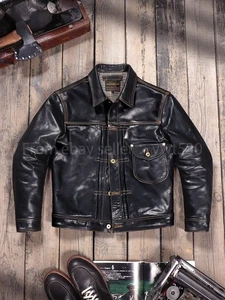 Chaqueta de mezclilla retro de cuero genuino de piel de becerro curtida vegetal sin recubrimiento para hombre - Imagen 1 de 23