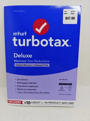 Intuit TurboTax Deluxe Year 2022 Windows & Mac CD Disk - ONLY FEDERAL  - Image 1 of 3