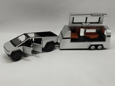 特斯拉 1: 32 比例拉回网络卡车带灯、声音和露营拖车 — 第 1/4 张图片