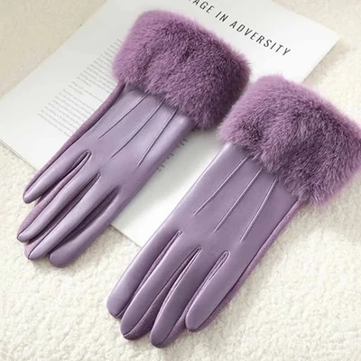 Guantes de cuero de lujo de invierno para mujer muñeca suave imitación piel ribete puño guante de moda Foto 1 de 4