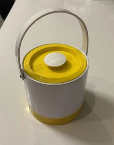 MCM Vintage Ice Bucket Vinyl White Yellow - Picture 1 of 6