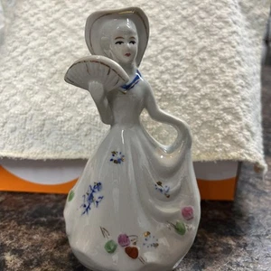 VINTAGE Southern Belle Lady Figurine w/ Fan Porcelain Bell - Picture 1 of 5