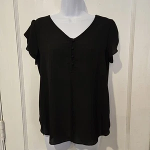 Blusa elegante para mujer Philosophy manga gorra semi transparente negra cuello en V pequeña - Imagen 1 de 8