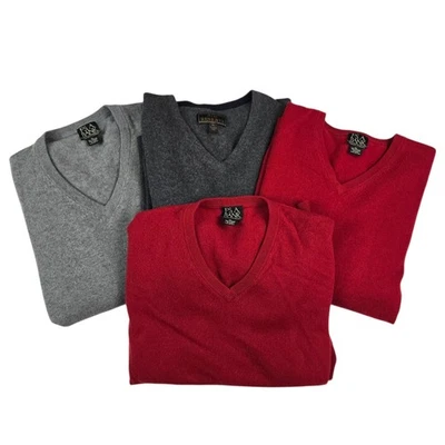 Mens Jos A Bank 100% Cashmere Sweater Lot Size Large Gray Red V-Neck - Image 1 of 4