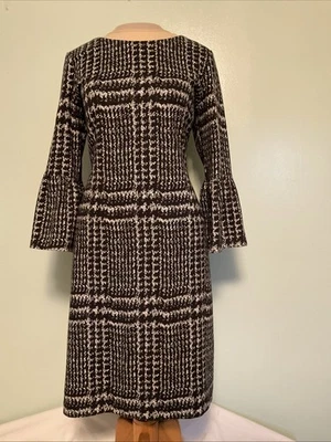 Talbots Sheath Dress Bell Sleeve Black White Ponte Knit Stretch Size 10 Career - Image 1 of 4