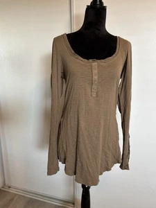 Camicia Free People manica lunga uncinetto polsino Henley cotone taglia large boho lagen - Foto 1 di 11