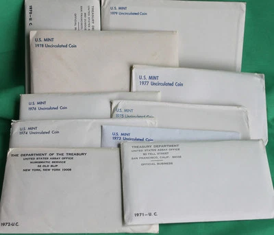 1970 - 1979 P and D Annual Uncirculated US Mint Coin Sets Lot 10 Sets 118 Coins - Image 1 of 2