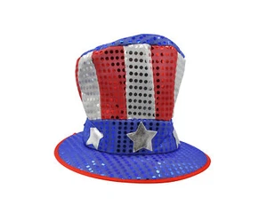 Adulto Grande Tío Sam Sombrero Superior Rojo Plata Azul Lentequilla Patriótico Disfraz Accesorio - Imagen 1 de 5