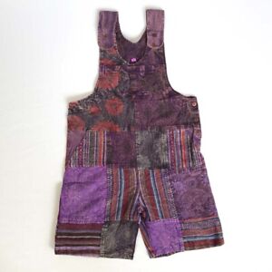 Purple Boho Overall Shorts Dungarees Patch Playsuit Festival Summer Hippie