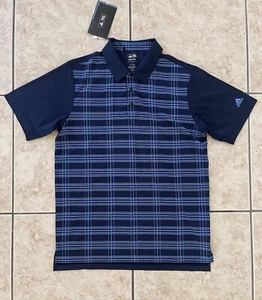 Adidas Men's Clima Cool Plaid Short Sleeve Polo Golf Shirt Navy Large Ball Tee - Picture 1 of 18