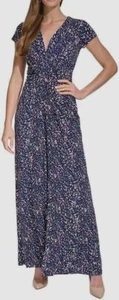 Vince Camuto Women's Blue V-Neck Twisted Front Wide-Leg Jumpsuit Petite Size PM - Picture 1 of 3