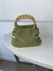 Amanda Smith Green Crochet Handbag Purse Hobo Bag Wooden Handles Boho Chic