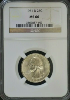 1951 D - SILVER WASHINGTON QUARTER - NGC MS66 CONDITION GEM - Image 1 of 4