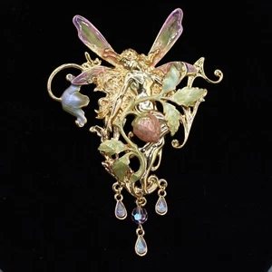 Kirks Folly Glitter Fairy Queen Brooch Pin w/ Iridescent Enamel Strawberry Gold - Picture 1 of 6