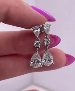 2.40 Ct Pear-Cut VS1 Lab Grown Diamond Dangle/Drop Stud Earring 14K White Gold - Picture 1 of 6