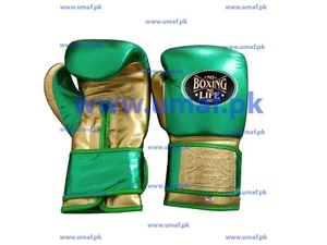 Custom Made No Boxing No Life Boxing Gloves Green & Gold Straps ( Hook & Loop ) - Picture 1 of 1
