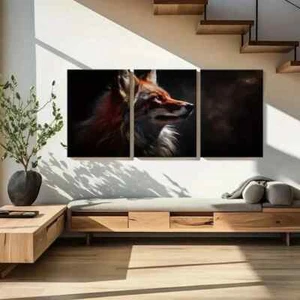 3pcs Animal Art Fox Dark Background Metal Print Ready to Hang Art - Picture 1 of 8