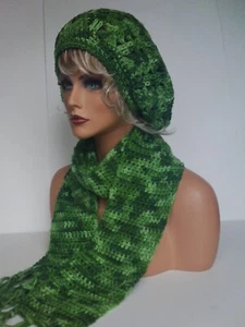 NEW GREEN MULTI RASTA HAT AND SCARF SET BERET CLOCHE BAGGY SLOUCHY TAM HIPPIE - Picture 1 of 6