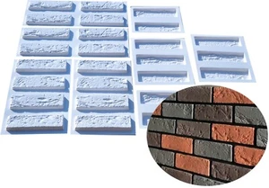 Concrete Molds DIY Set 26 pcs Brick Wall Tiles Stone Look Veneers Exterior W39 - Picture 1 of 6