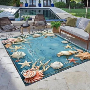 Coastal Theme Beachy Outdoor Waterproof Rug Washable Modern Vibrant Cute Carpets - Picture 1 of 6