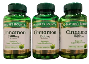 LOT OF 3 Nature's Bounty Cinnamon Capsules Herbal Supplement 1500Mg 100 Capsules - Picture 1 of 3