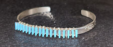 Zuni Handmade Sterling Silver Turquoise Needlepoint Cuff Bracelet -Lastyano