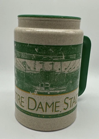 Vintage Whirley Notre Dame Football Travel Mug Plastic 1990s Old Stadium 12 Oz Cover