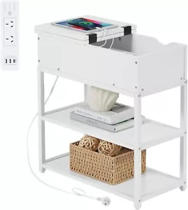 Bedside Table with Power Board AU Standards 3 Tier Narrow Side Table with Bu - Picture 1 of 7