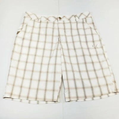  Puma Golf Short Size 34 W Mens White Pattern Plaid Dry-Cell Chino Flat Front - Image 1 of 4